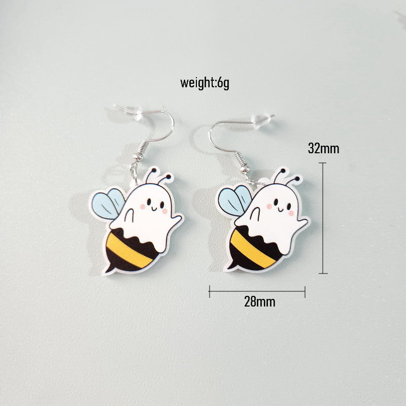 Wholesale Acrylic Cute Halloween Flower Pumpkin Bee Ghost Earrings
